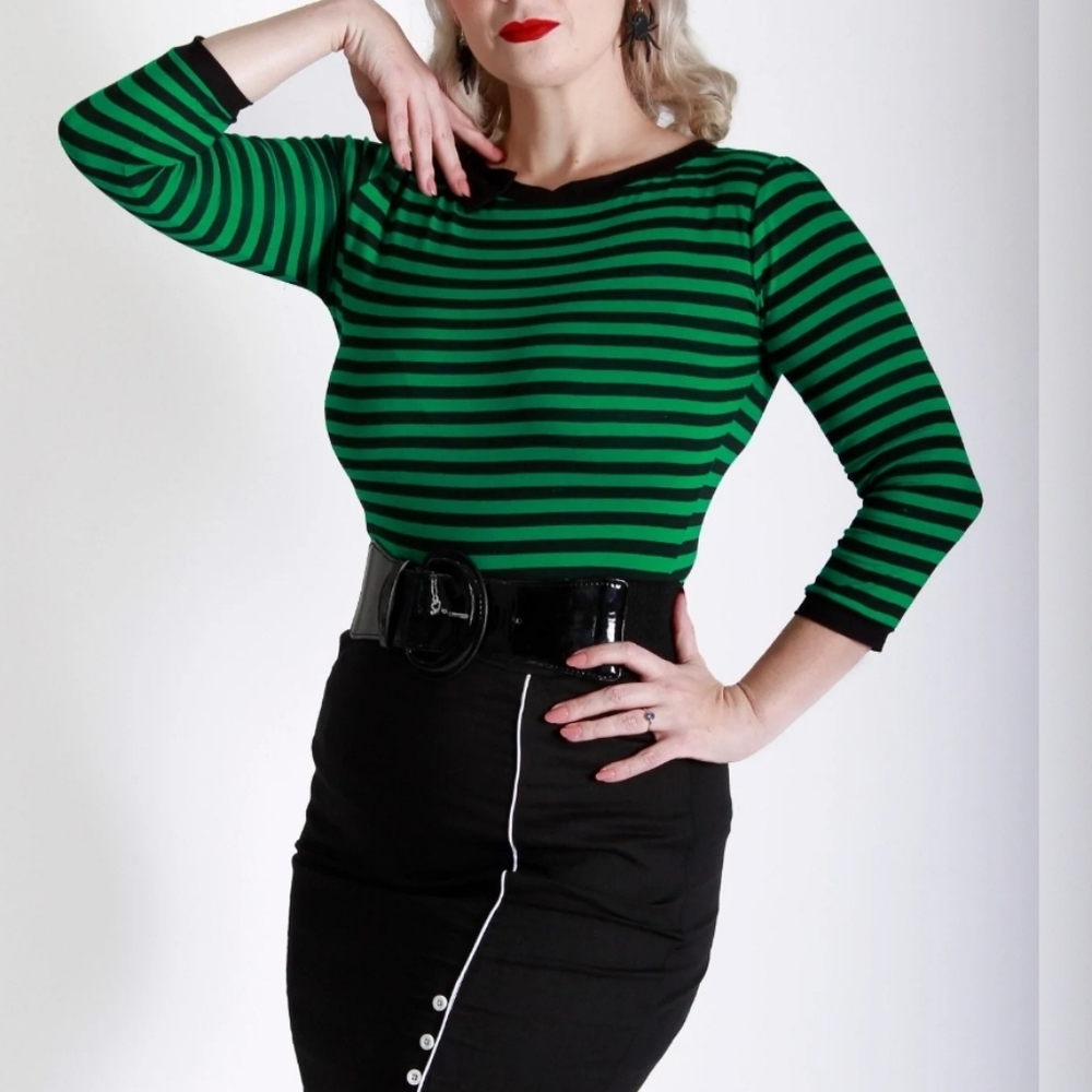 Bonsai Kitten Rita Green Stripe Top NWT